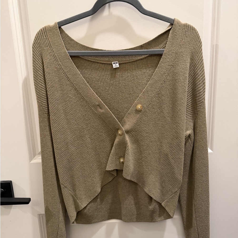 Uniqlo Khaki Button-Up Cardigan